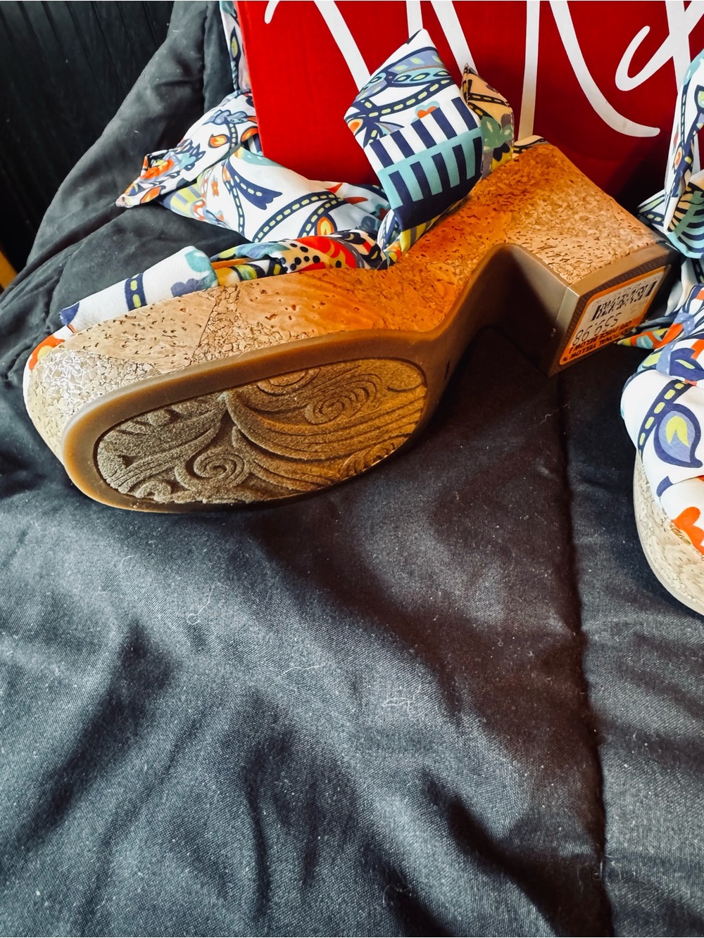 Impo Memory Foam Scarf Tie Wedge Sandals Size 6.5 Boho Floral Platform Heels - Picture 4 of 8